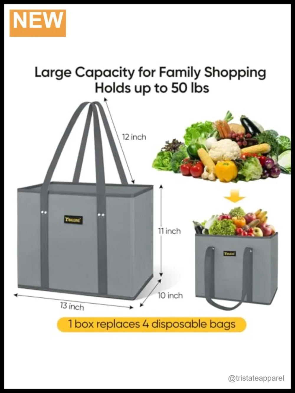 Reusable Grocery Bags Heavy Duty Shopping Tote 3 Pack